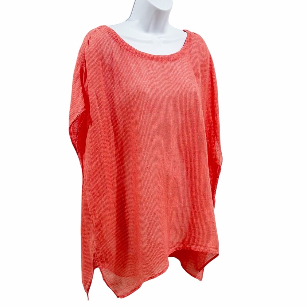 Eileen Fisher 100% Linen Gauze Striped Popover Tunic Beach Coverup size Medium